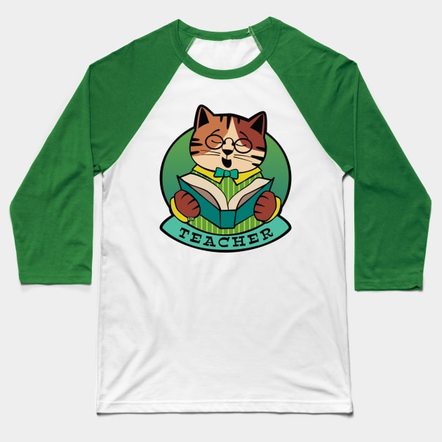 Teacher Cat Reading Book Baseball T-Shirt by Sue Cervenka